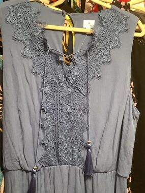 Dress Barn Dusty Blue Lace-Front Sleeveless Maxi Dress